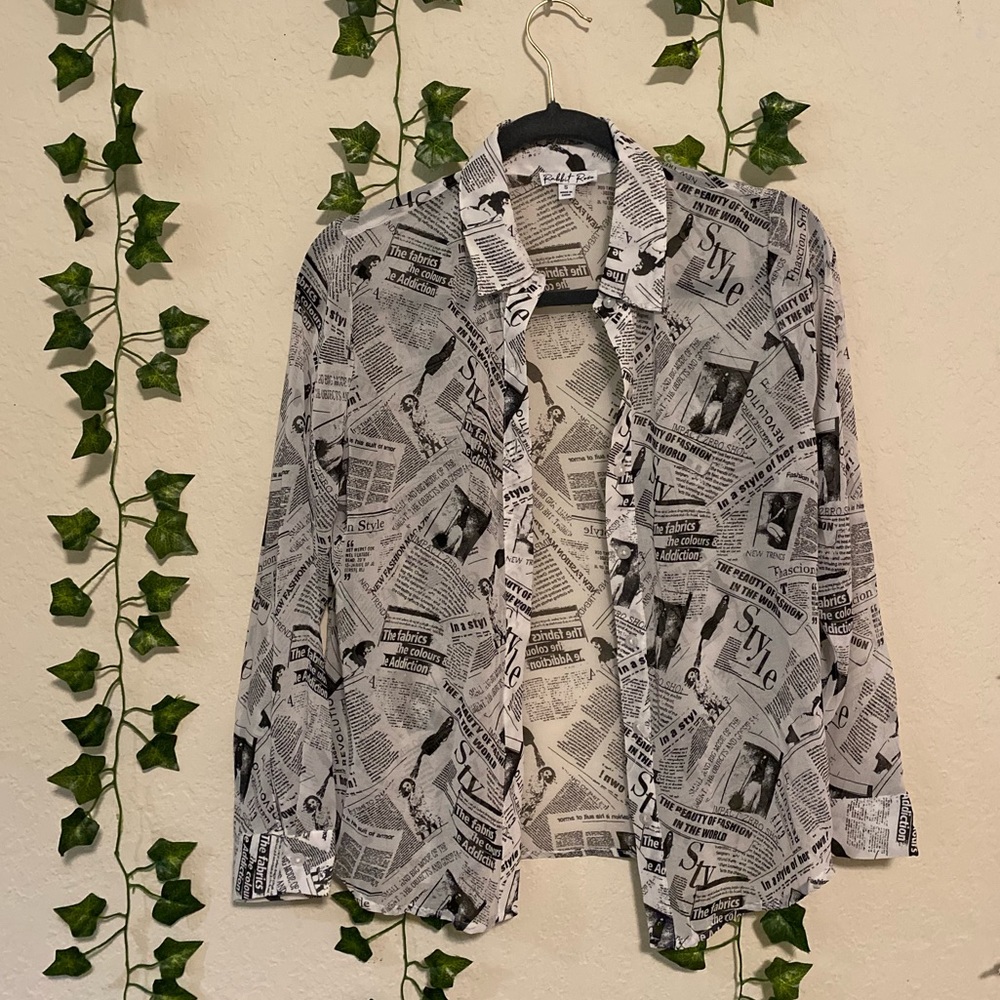 Rabbit Rose - Newspaper button down shirt